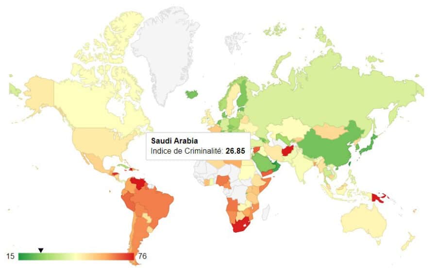 Carte criminalité Arabie Saoudite