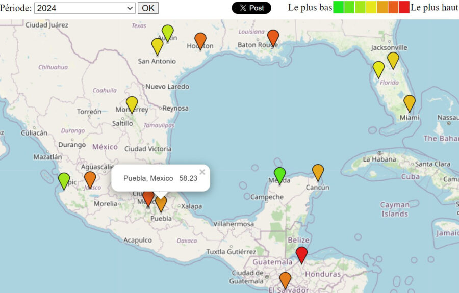 Carte criminalité Puebla au Mexique