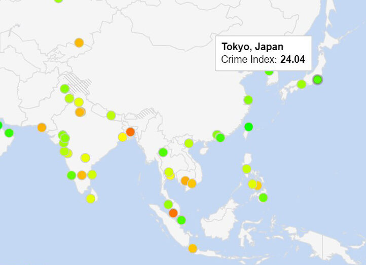 carte criminalité Tokyo ville sans quartiers à éviter car très sûre