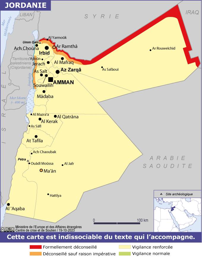 Carte des zones dangereuses en Jordanie